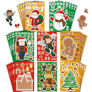 DIY Christmas stickers set featuring Santa, snowman, and reindeer faces for party decoration