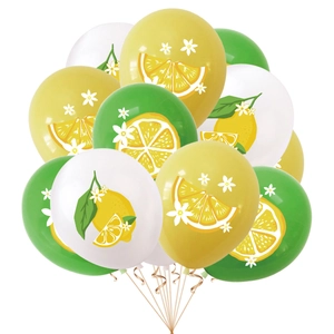 Lemon theme party decoration kit with yellow, green, and white 12-inch latex balloons