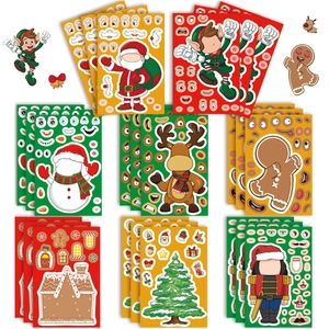 Christmas DIY Make A Face Stickers For Kids Cartoon Santa Snowman Reindeer Gingerbread Man Holiday Party Game Stickers Home Decor