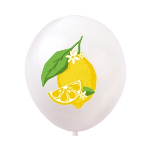 White latex balloon with lemon patterns and green leaves for summer party decorations