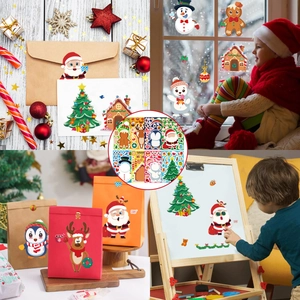 Christmas party stickers set with Santa and reindeer designs for gift box decoration