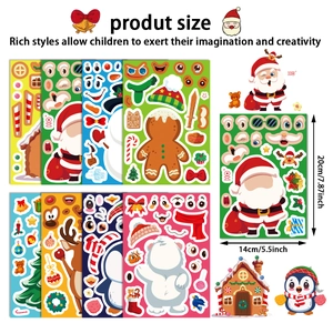 DIY Christmas puzzle sticker set for kids featuring Santa and snowman, 5.5x7.87 inch