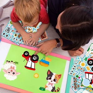 Kids farm animal DIY sticker set with sheep cat and tractor for creative puzzle play