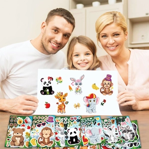 DIY cartoon jungle animal sticker set for kids featuring elephant lion panda and zebra