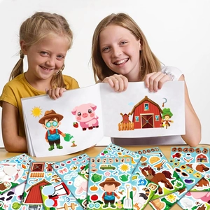 DIY farm animal sticker set for kids featuring pigs, horses and barn puzzle faces