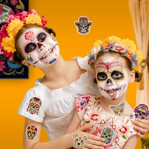 Vibrant Day of the Dead sugar skull temporary tattoo stickers for children festivity