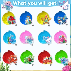 Set of 12 ocean-themed party hanging swirls with diverse sea creatures for birthday decor