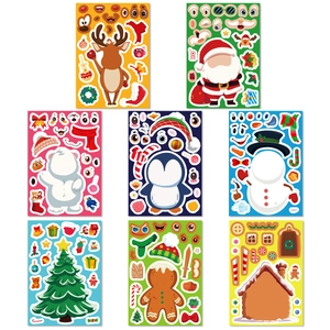 Set of 8 DIY Christmas puzzle stickers featuring Santa, reindeer, and snowman characters