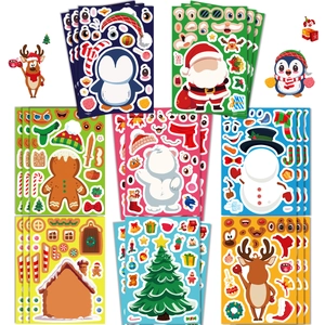 DIY Christmas Cartoon Stickers For Kids Santa Reindeer Snowman Adhesive Puzzle Decals Festive Party Favor Decoration Gifts