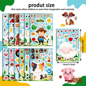 DIY Farm Animal stickers for kids creative puzzle face making 14x20cm sheets