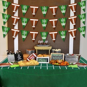 American football themed party banner set with green field and brown ball patterns