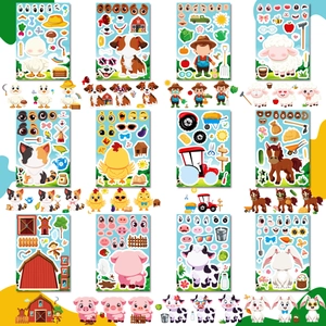 DIY cartoon farm animal sticker set for kids including cow, pig and tractor themes