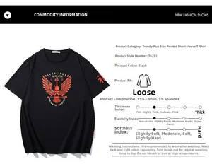 Detailansicht aus Baumwoll-Spandex-Gewebe mit rotem Adlerdruck für das Oversize-T-Shirt