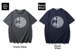 Flache Ansicht von Oversize-T-Shirts in Dunkelgrau und Navy mit künstlerischen Drucken