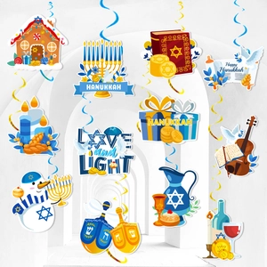 Hanoucca Décorations de Spirales Suspendues Ménorah Dreidel Étoile De David Carton Double Face PVC Spirale Pour Fête