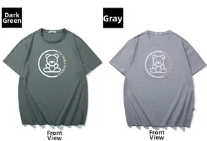 Front view of oversized T-shirts in dark green and grey with bear graphic print