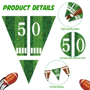 Rugby party banner decoration with green field texture and yard line yardage markers