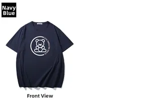 Navy blue cotton T-shirt featuring a central white bear graphic and round neckline