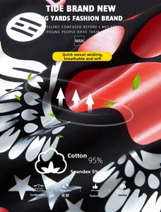Detail of black T-shirt fabric made of 95% cotton and 5% spandex with star wing print