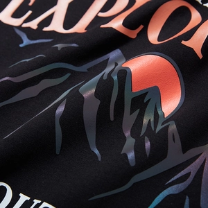 Black cotton t-shirt featuring a mountain gradient print with high-quality fabric detail