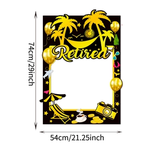 Black and gold Retirement photo booth frame with palm trees and beach theme 74x54cm