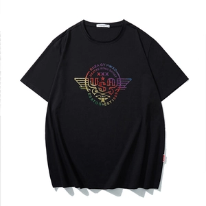 T-Shirt en Coton Homme Grande Taille Rétro USA Graphique Impression Dégradée Arc-en-ciel Paillettes Manches Courtes Col Rond Top Streetwear