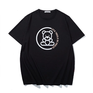 Classic black crewneck T-shirt with white bear graphic print and soft cotton texture
