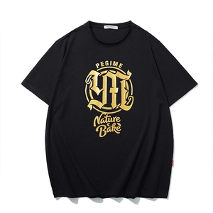 Maglietta da Uomo Taglie Forti in Misto Cotone Con Stampa a Lettere d'Oro Streetwear Largo Manica Corta Casual Girocollo