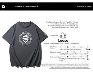 Detailed view of the dark grey T-shirt featuring high-quality cotton fabric and graphic print