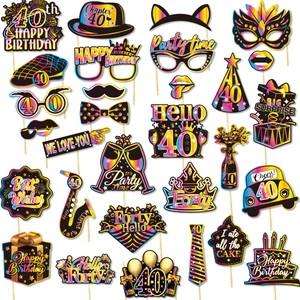 Rainbow Neon Milestone Birthday Φωτογραφικά Στηρίγματα Για Γενέθλια Γιορτή Εορταστική DIY Χάρτινες Μάσκες Σε Στικ