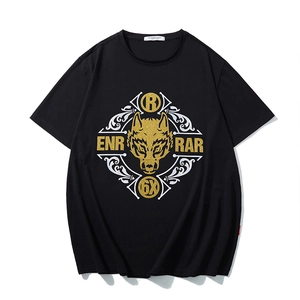 T-Shirt Grande Taille pour Homme Imprimé Tête de Loup Pailleté Coupe Décontractée Mélange de Coton Col Rond Manches Courtes Streetwear Hip Hop