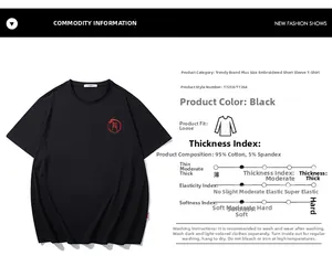 Detailed view of red dragon embroidery on black cotton t-shirt with fabric specifications