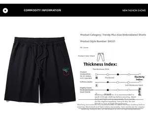 Macro detail of black cotton shorts with Hunter embroidery and fabric composition chart