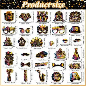 Tabla de tallas para accesorios de fotos de 40 cumpleaños con medidas detalladas
