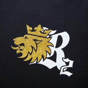 Men's oversized black sweatshirt with golden glitter lion head and crown print logo