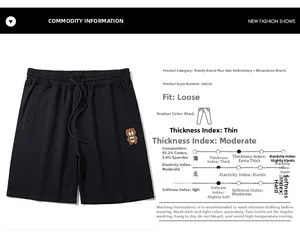 Détail du short de jogging noir avec broderie ours et spécifications du tissu