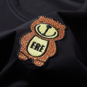 Oversize black t-shirt with teddy bear embroidery and brown rhinestone details