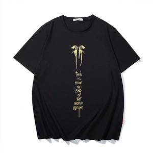 Men Plus Size Loose Cotton T-Shirt Gold Stamping Dragon Letter Print Crew Neck Short Sleeve Top For Casual Streetwear
