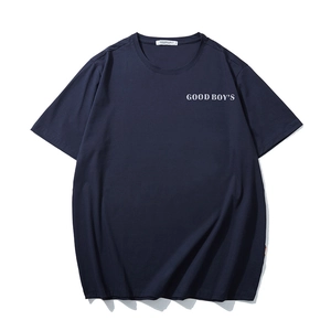 Navy blue loose fit cotton T-shirt with white GOOD BOY'S lettering and round neck