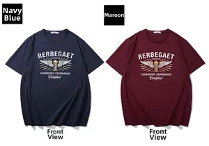 Navy and maroon cotton crewneck t-shirts featuring vintage graphic prints on front