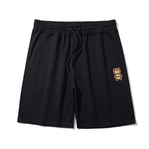 Short en Mélange de Coton pour Hommes Grande Taille Sportif Décontracté Ours Brodé Coupe Droite Large Taille à Cordon Été