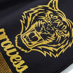 Schwarze Herrensporthose mit goldenem Tigerkopf-Print und Brave-Strass-Verzierung