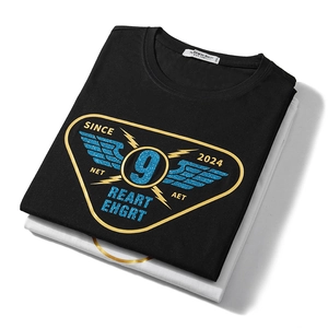 Oversized black cotton T-shirt featuring blue glitter wing graphics and number 9 print