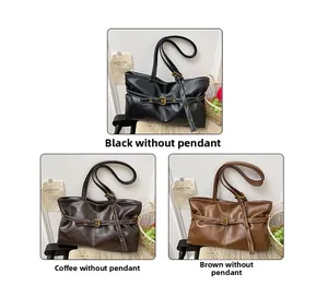 Three-color comparison of retro leather tote bags in black, coffee, and brown colors