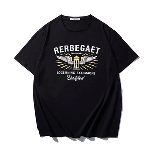 Men's loose black cotton t-shirt featuring vintage graphic crown and wing lettering print