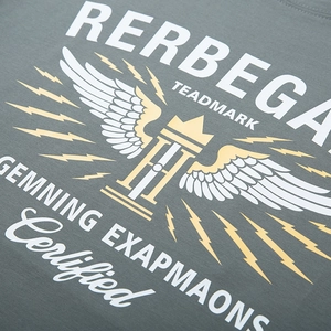 Loose fit cotton T-shirt with vintage letter print, crown and wing graphics in dark grey