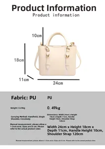 Detailed size chart of beige bucket bag showing dimensions 24x18x11cm and PU material spec