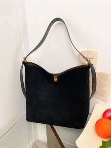 Vintage Large Capacity Suede PU Leather Tote Bag For Women Leopard Print Bucket Shoulder Bag With Metal Lock Commuting Handbag