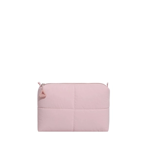 Rosa gesteppte Baumwollhandtasche mit Kreuzstichmuster und Reißverschluss
