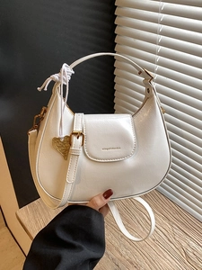 Borsa a Mezzaluna in Pelle PU Lucida Vintage per Donna Ciondolo a Cuore Borsa a Tracolla Minimalista da Sottobraccio per Pendolare